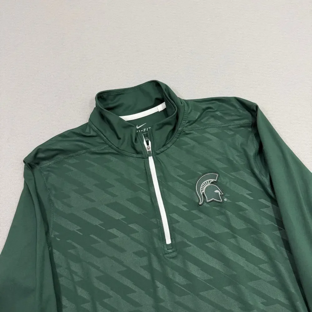 Nike Michigan State Spartans Quarter Zip Pullover Large Green Running Stretch